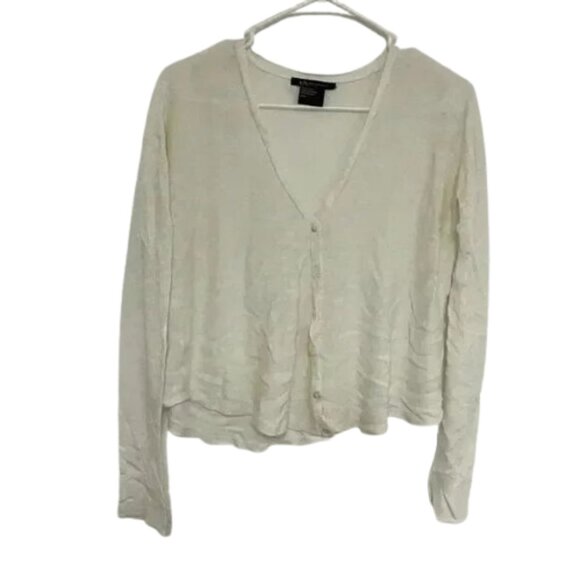 A/X Armani Exchange White Sheer V Neck Button Down Cardigan Sweater - Picture 1 of 6